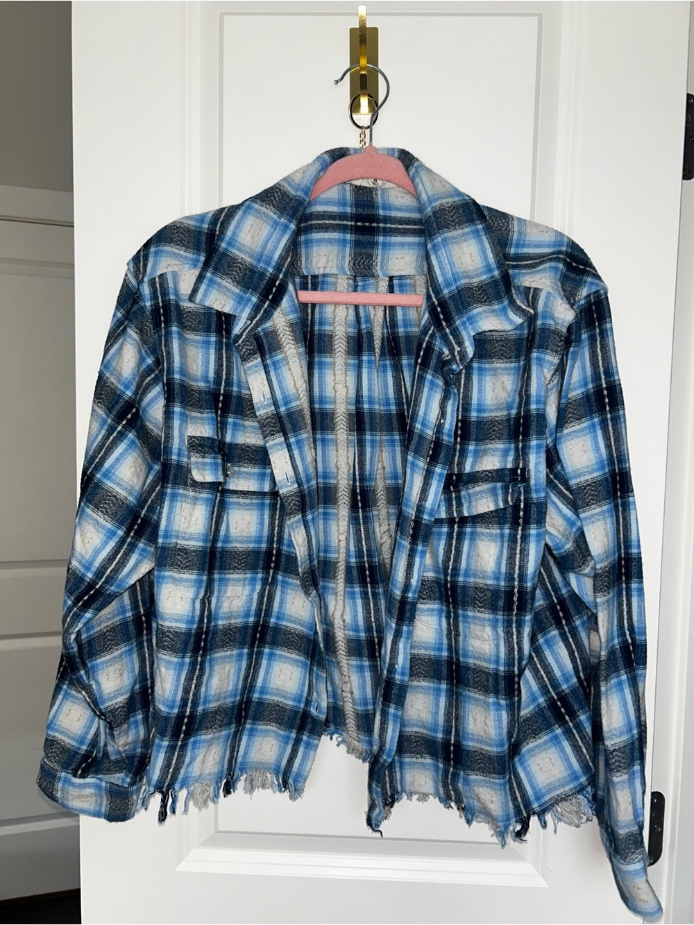 Lucky Brand Blue Plaid Distressed Hem Shirt